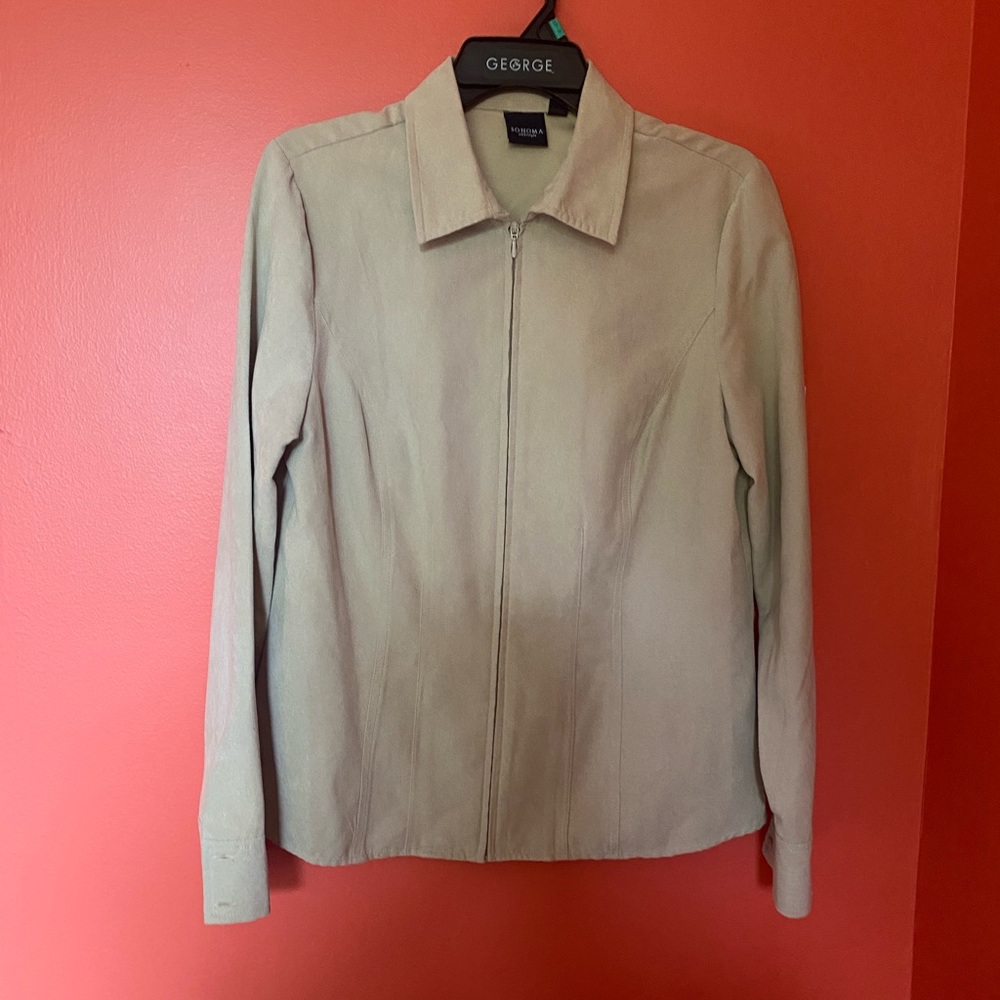 WOMEN'S SONOMA TAN SOFT FAUX SUEDE ZIP SHIRT